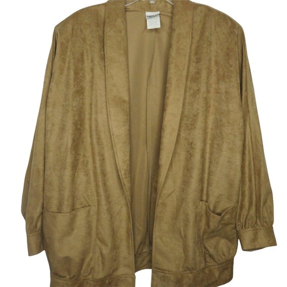 Vintage 80s Faux Suede Moto Jacket XL Brown Pockets Lined Shoulder Pads Washable - Picture 1 of 12